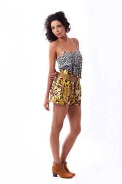 High Waistie Cuff Shorts (Brown/Yellow Floral)